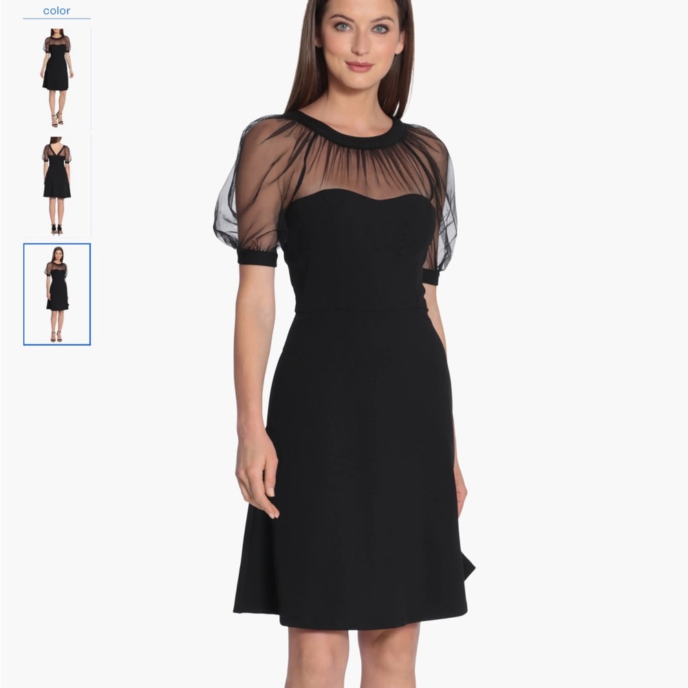 Maggy London Black Dress with Sheer Sleeves - Picture 2 of 12